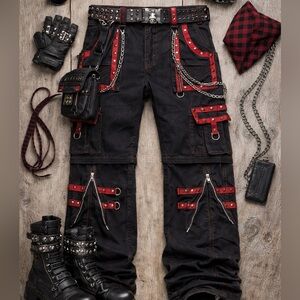 Punk Black and Red Cargo Pants